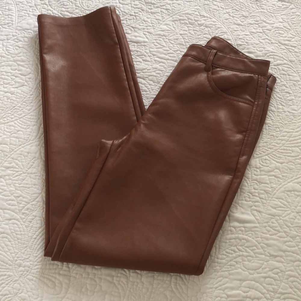 Wilfred Melina Vegan Leather Pants Pecan Brown High Rise Straight Leg - Picture 8 of 12